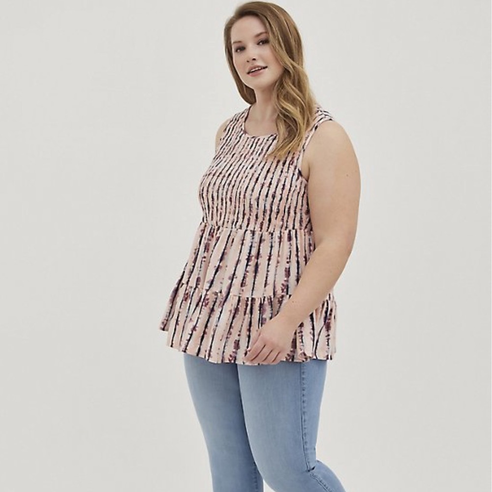 Torrid Twill Striped Tank Smocked Babydoll Top